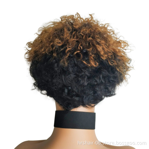 Best price and Hot sell wholesale machine made 6" ombre green/black brown/black remy human  brazilian virgin hair wig